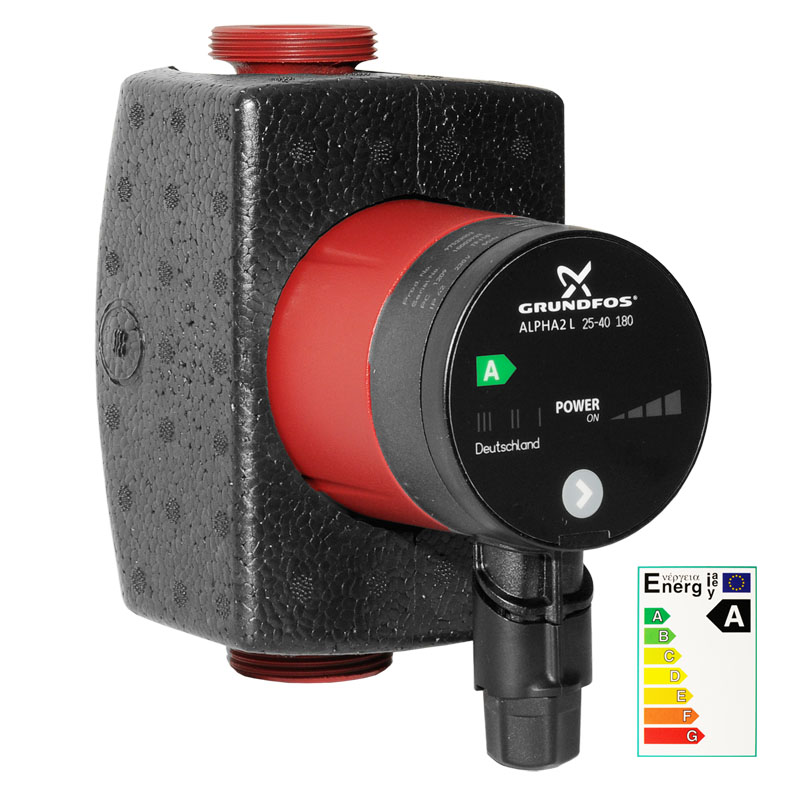 Grundfos Alpha2 L 25-40 Niedrigenergiepumpe Klasse A mit D&auml;mmschale 97533053 inkl. D&auml;mmschale
