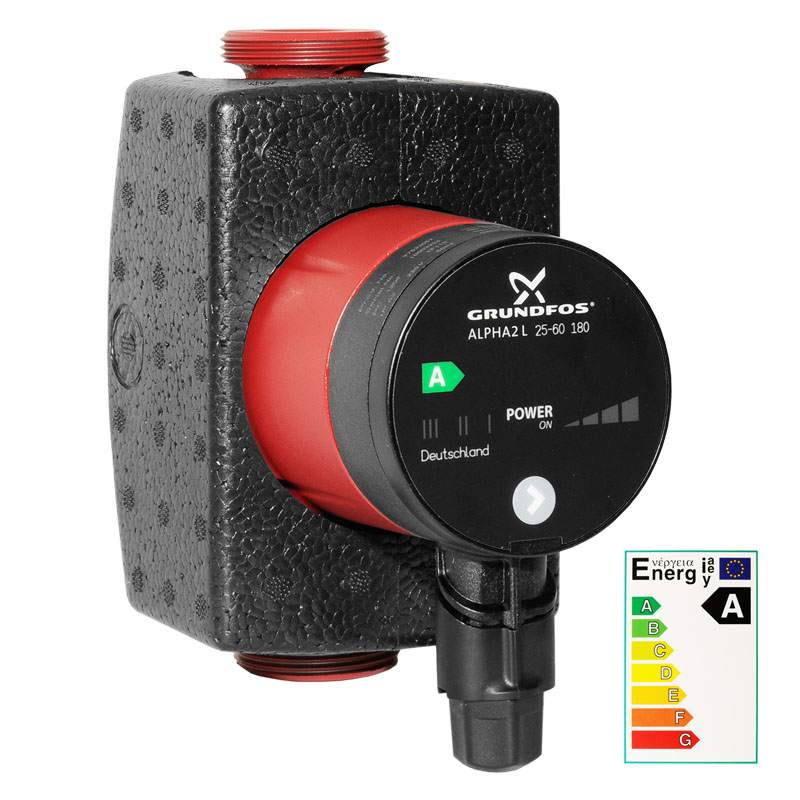 Grundfos Alpha2 L 25-60 Niedrigenergiepumpe Klasse A mit D&auml;mmschale 97533057 inkl. D&auml;mmschale