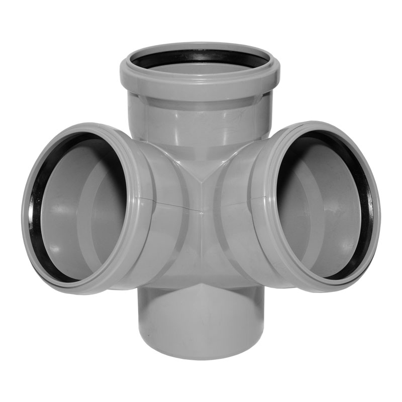 MAGNAplast HT Eck-Doppelabzweig mit Muffe und Gummidichtungen HT-Rohr DN 100/100/100 67&deg; HTEA