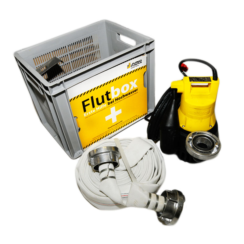 Jung Erste Hilfe Flutbox mit U5KS mit 10m Kabel Tauchpumpe 12,5m C-Schlauch