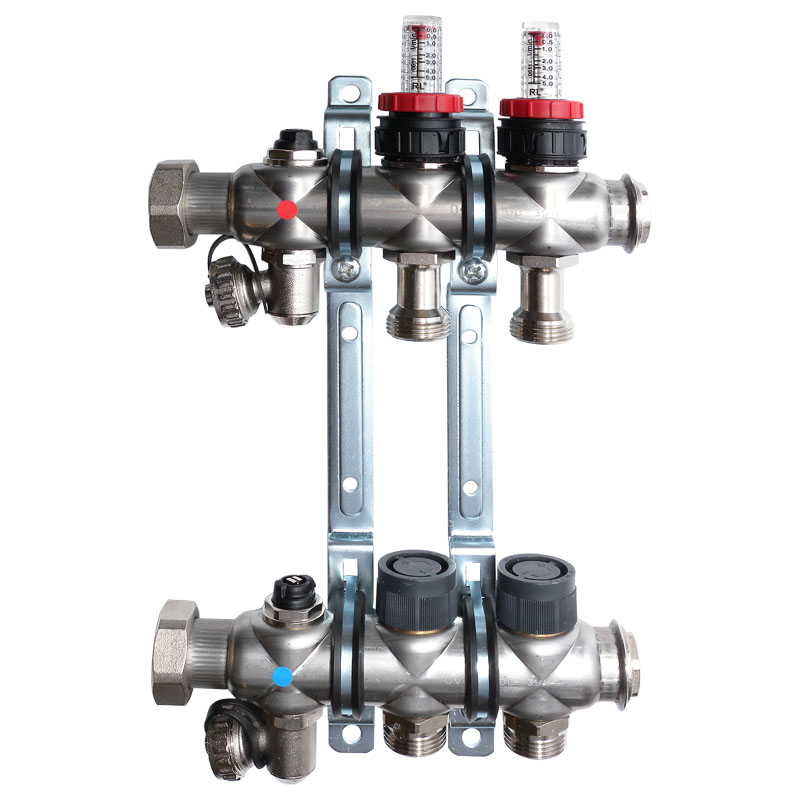 OVENTROP Verteiler Edelstahl 1 f&uuml;r FBH  2 Kr.,m.Durchflusseins&auml;tzen 0-5 l/min. 1404352