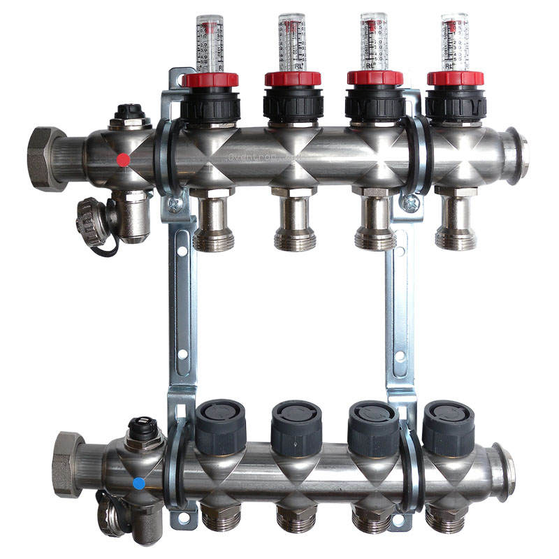 OVENTROP Verteiler Edelstahl 1 f&uuml;r FBH  4 Kr.,m.Durchflusseins&auml;tzen 0-5 l/min. 1404354
