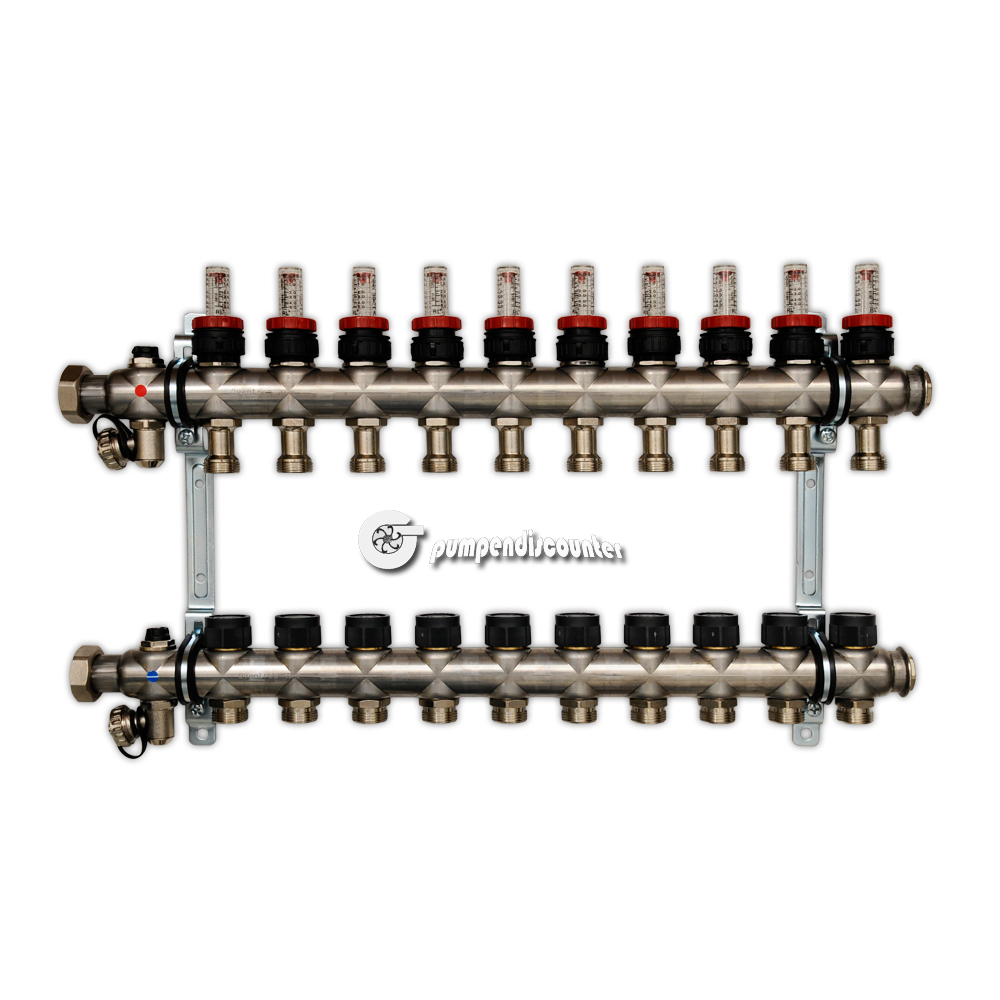 OVENTROP Verteiler Edelstahl 1 f&uuml;r FBH  10 Kr.,m.Durchflusseins&auml;tzen 0-5 l/min. 1404360