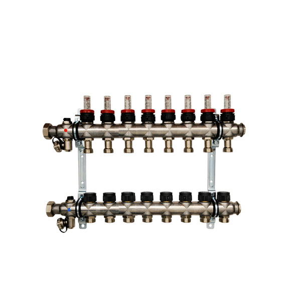 OVENTROP Verteiler Edelstahl 1 f&uuml;r FBH  8 Kr.,m.Durchflusseins&auml;tzen 0-5 l/min. 1404358