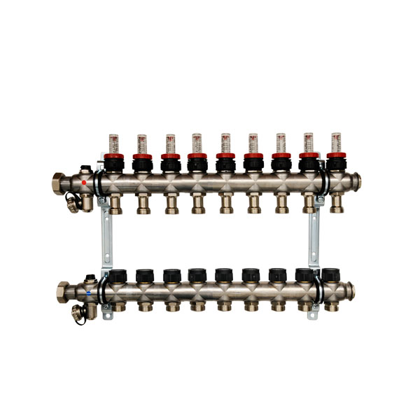 OVENTROP Verteiler Edelstahl 1 f&uuml;r FBH  9 Kr.,m.Durchflusseins&auml;tzen 0-5 l/min. 1404359