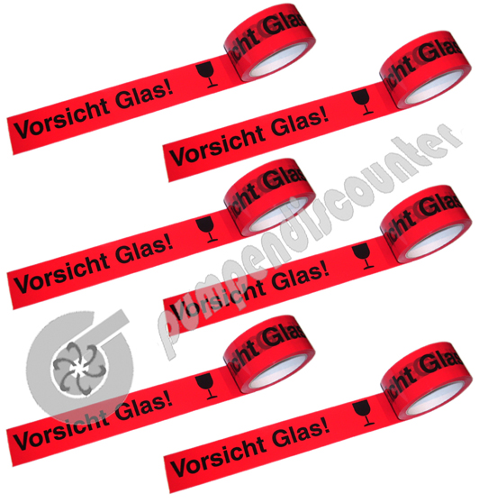 Hausmarke 1 Rolle Paketband Packband Vorsicht Glas  48mm x 66m Paketklebeband