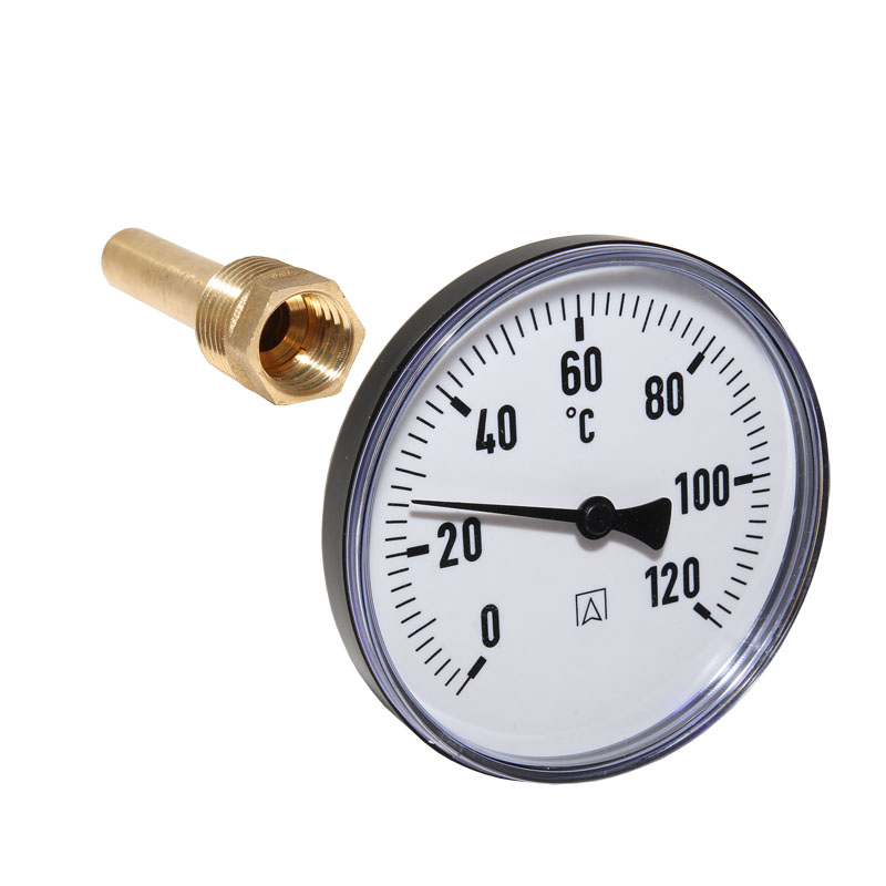 Afriso Bimetall Thermometer mit Tauchh�lse 1/2� AG � 100mm L�nge 63mm 63695