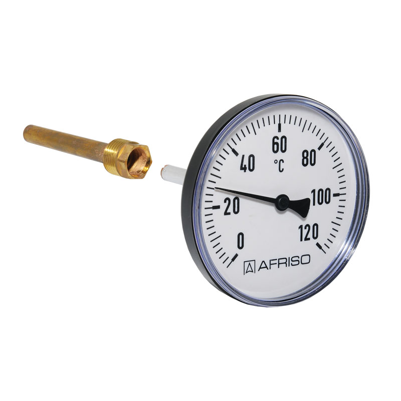 Afriso Bimetall Thermometer mit Tauchh�lse 1/2� AG � 100mm L�nge 100mm 63696