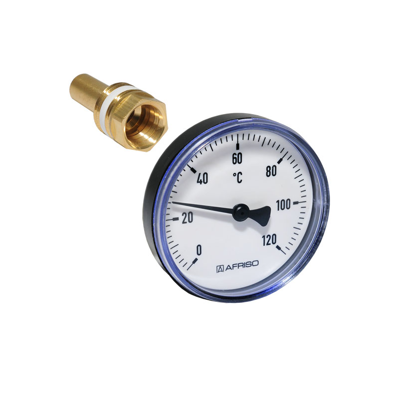 Afriso Bimetall Thermometer mit Tauchhülse 1/2“ AG Ø 63mm Länge 40mm 63702