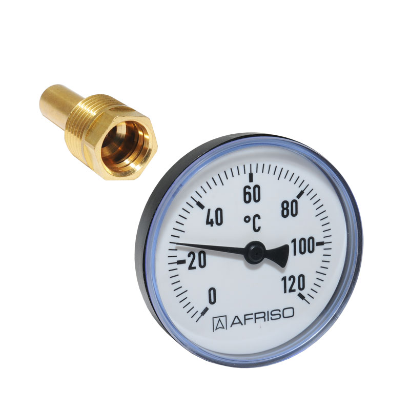 Afriso Bimetall Thermometer mit Tauchhülse 1/2“ AG Ø 80mm Länge 40mm 63706
