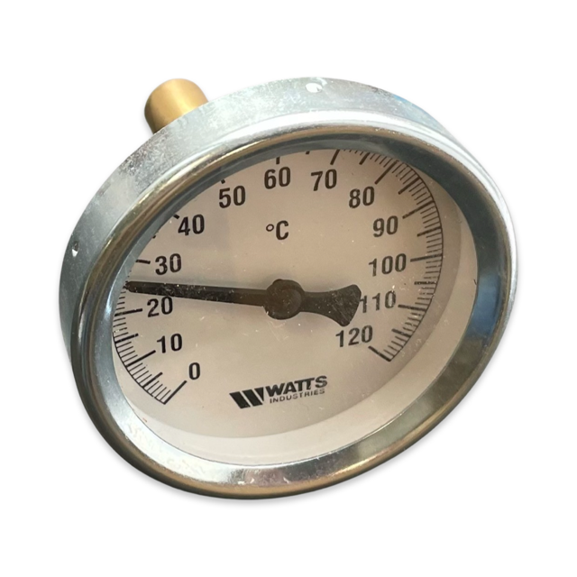 Watts Bimetall Zeigerthermometer axial Thermometer für Pufferspeicher mit Tauchhülse 50mm 0-120°C