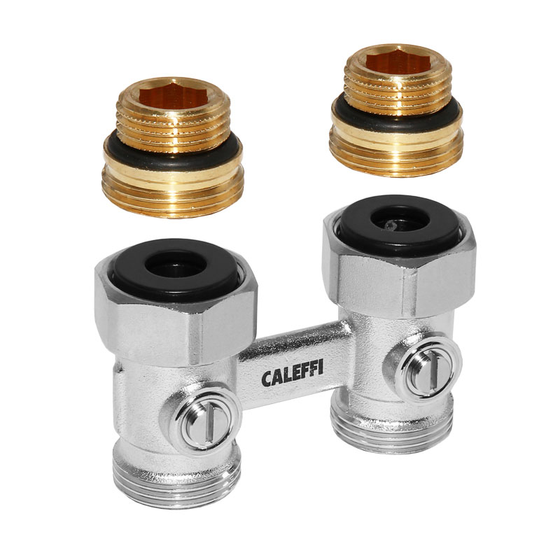 Caleffi Zweirohr Hahnblock 3/4- Eurokonus x 1/2-AG Durchgang gerade 301041
