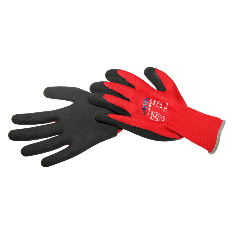 144 Paar (1 Karton) Ulith Arbeitshandschuhe Latex soft gesch�umt rot/schwarz Cat II EN388 Gr.7