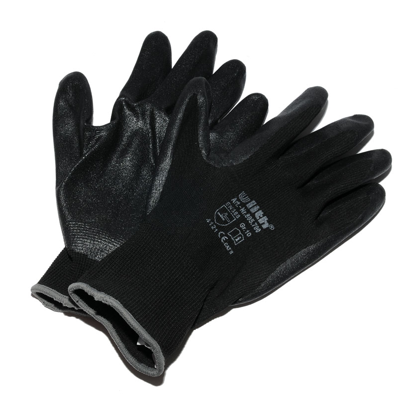 1 Paar Ulith Arbeitshandschuhe Nitril schwarz Cat2 Nylon Strickbund EN388 Gr.10