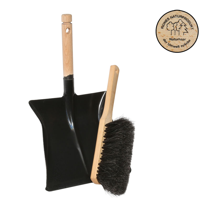 Kehrset Kehrbesteck Kehrschaufel schwarz lackiert + Handfeger mit Rosshaar