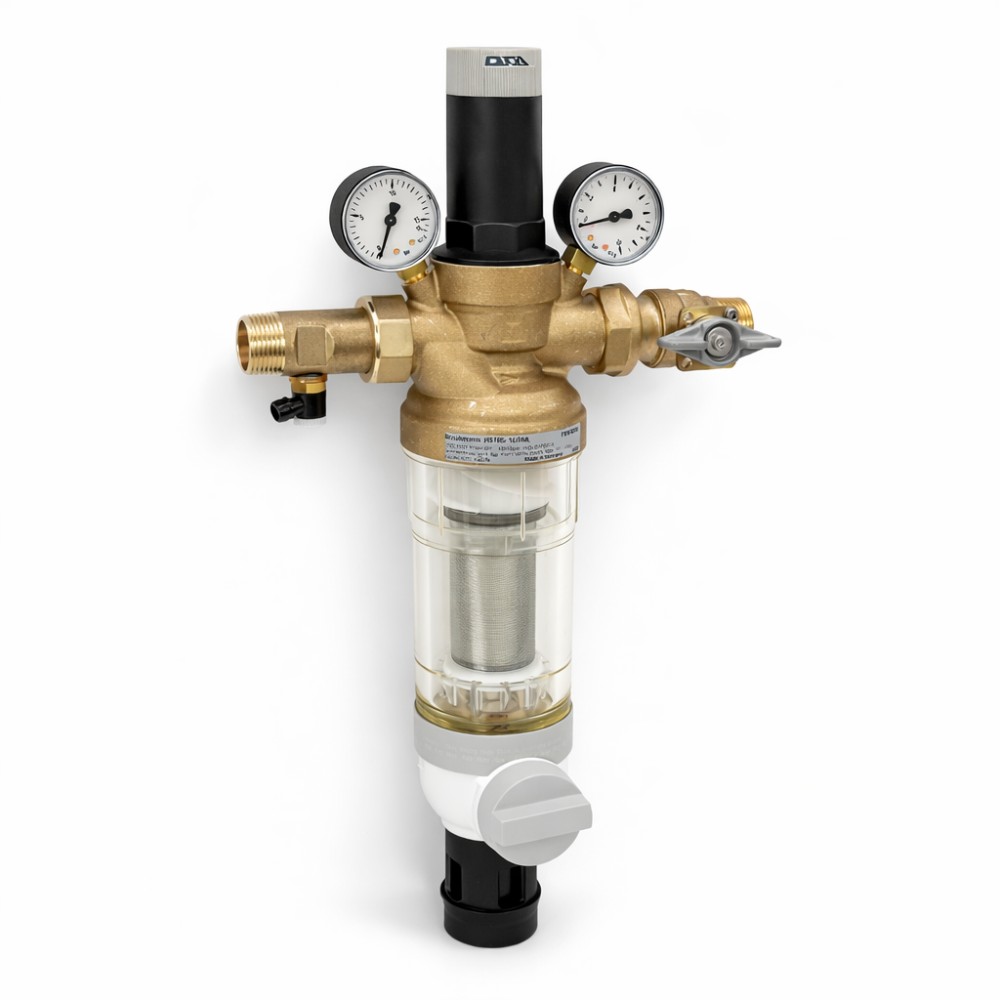 Honeywell Resideo Hauswasserstation HS10S DN25 Rückspülfilter 1'' AA bleifrei mit Absperrkugelhahn