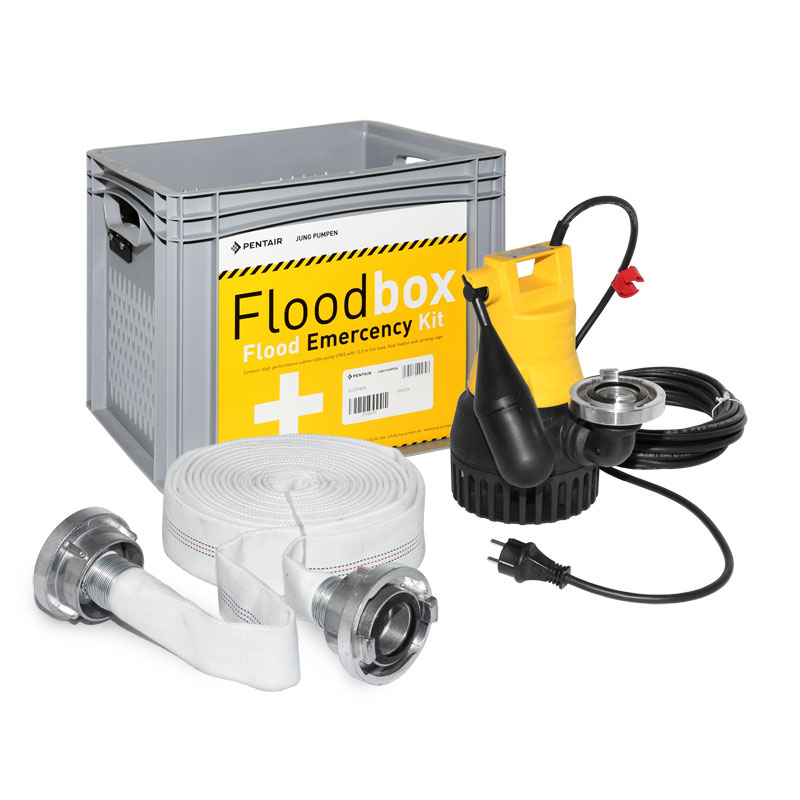 Jung Erste Hilfe Flutbox mit U5KS mit 10m Kabel Tauchpumpe 12,5m C-Schlauch JP09479