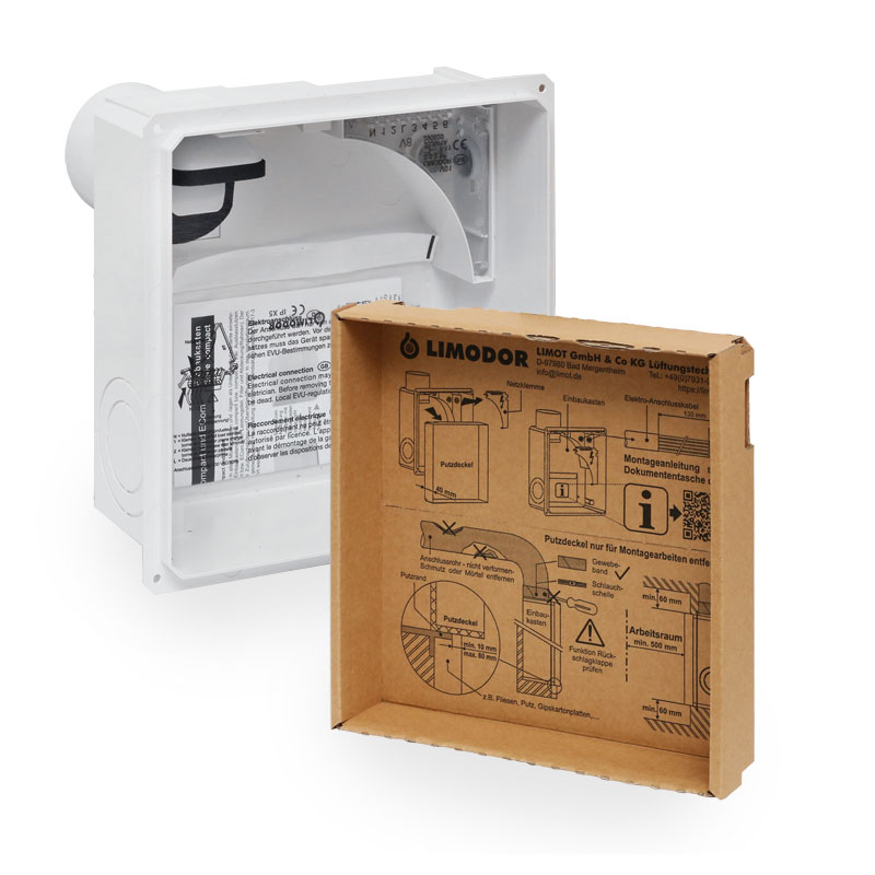Limodor Einbaukasten compact/H Ausblas Rückseite , NW80 Unterputzgehäuse 80100