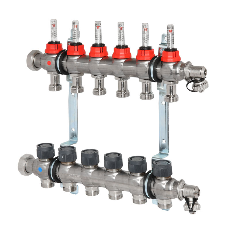 OVENTROP Verteiler Edelstahl 1\" fur FBH 6 Kr.,m.Durchflusseinsatzen ...