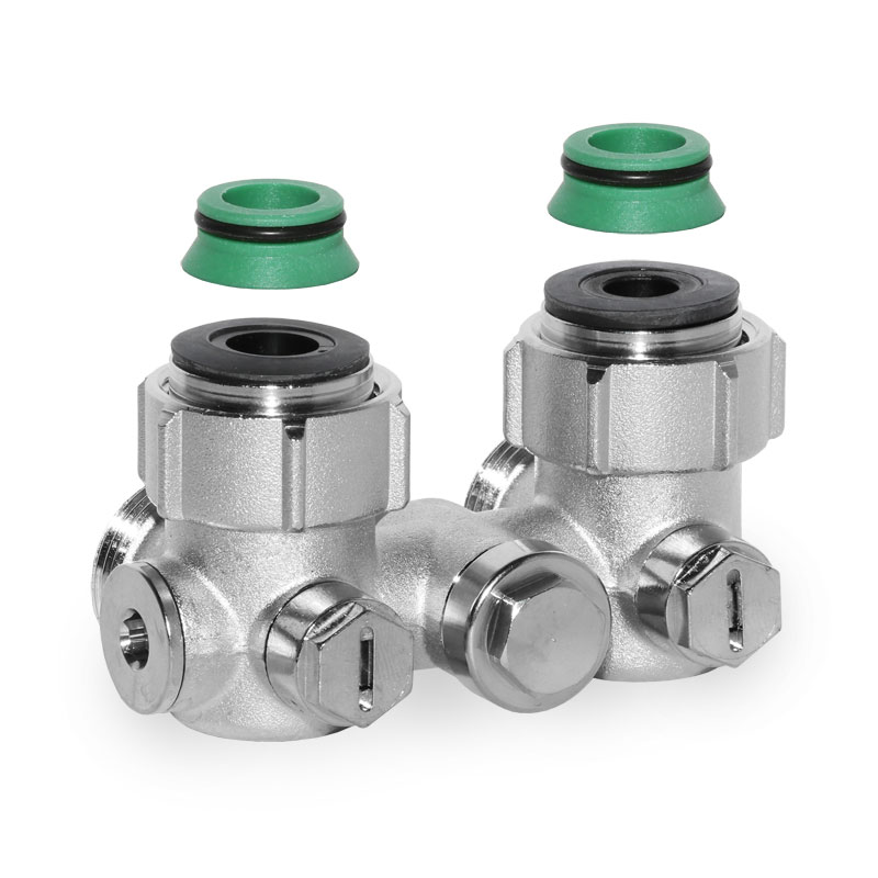 Simplex Einrohr-Hahnblock EXCLUSIV mit 3/4- Eurokonus mit Konusteilen Eckform F10007