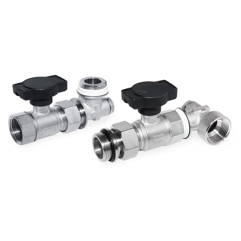 Simplex Verteileranschluss-Set Kugelhähne Heizkreisverteiler Fußbodenheizung senkrecht 1“ F14023