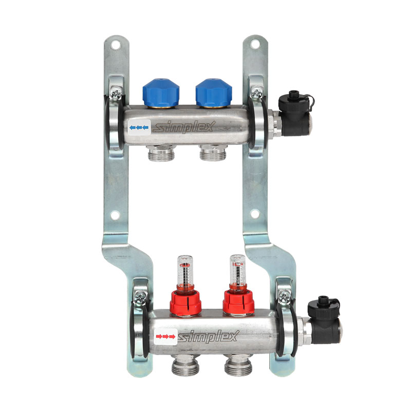 Simplex Verteiler Edelstahl 1- für FBH 2 Kr.,m.Durchflusseinsätzen 0-5 l/min. F18511