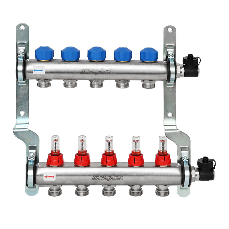 Simplex Verteiler Edelstahl 1- für FBH 5 Kr.,m.Durchflusseinsätzen 0-5 l/min. F18514