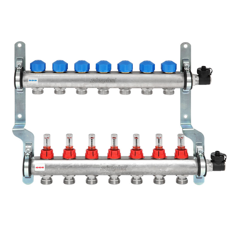 Simplex Verteiler Edelstahl 1- für FBH 7 Kr.,m.Durchflusseinsätzen 0-5 l/min. F18516