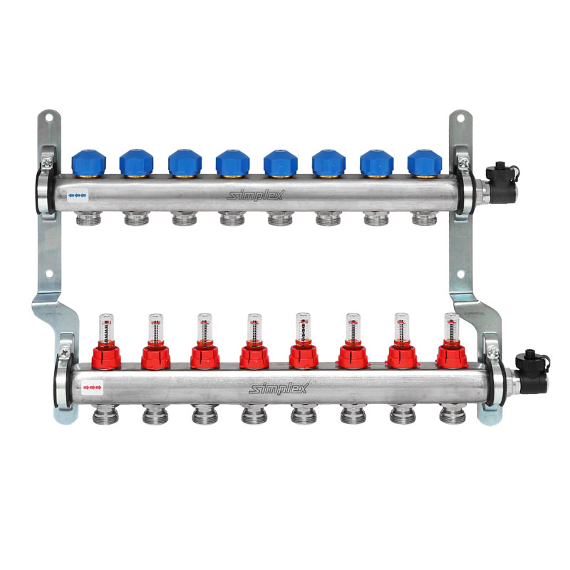 Simplex Verteiler Edelstahl 1- für FBH 8 Kr.,m.Durchflusseinsätzen 0-5 l/min. F18517