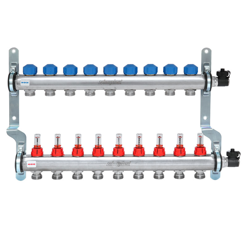Simplex Verteiler Edelstahl 1- für FBH 9 Kr.,m.Durchflusseinsätzen 0-5 l/min. F18518