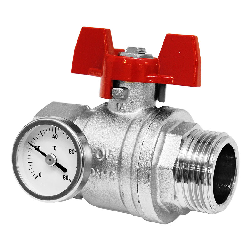 OVENTROP Kugelhahn 1- roter Griff mit Thermometer f�r Edelstahlverteiler 1406484