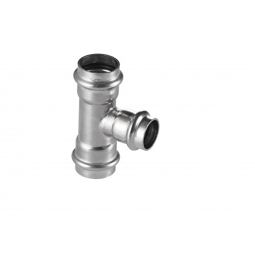 Hage Edelstahl Pressfitting T-Sück reduziert 90° Ø 22/18/22mm I/I/I Press V-Kontur DVGW 56420031